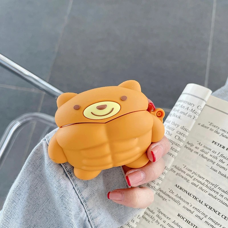 3D Earphone Case For Airpods Pro Cute Cartoon Muscle Bear Silicone Bluetooth Earphone Charging Box Cover For Airpods 1/2/3 2021