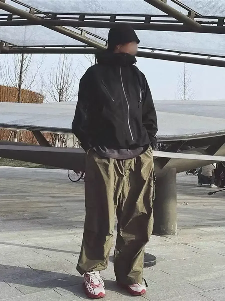 Men Women High Vis Reflective Triangle Multi-Pocket Baggy Wide Leg Trousers Casual Cargo Baggy Trousers Urban Outdoor