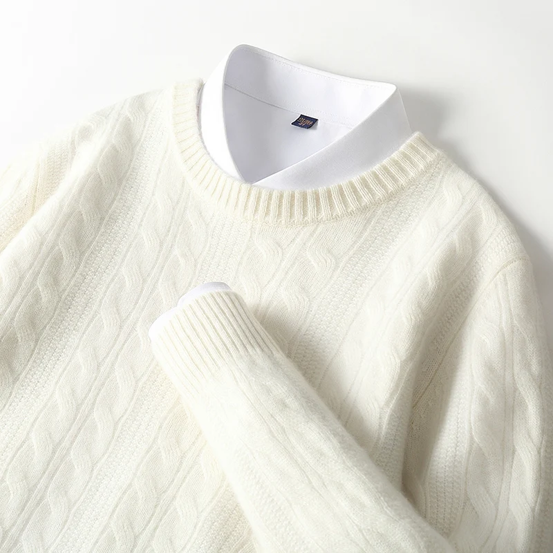 

Осенне-зимний мужской кашемировый свитер с круглым вырезом, жаккардовый пуловер, толстый свитер, вязаный свитер, однотонный прилив