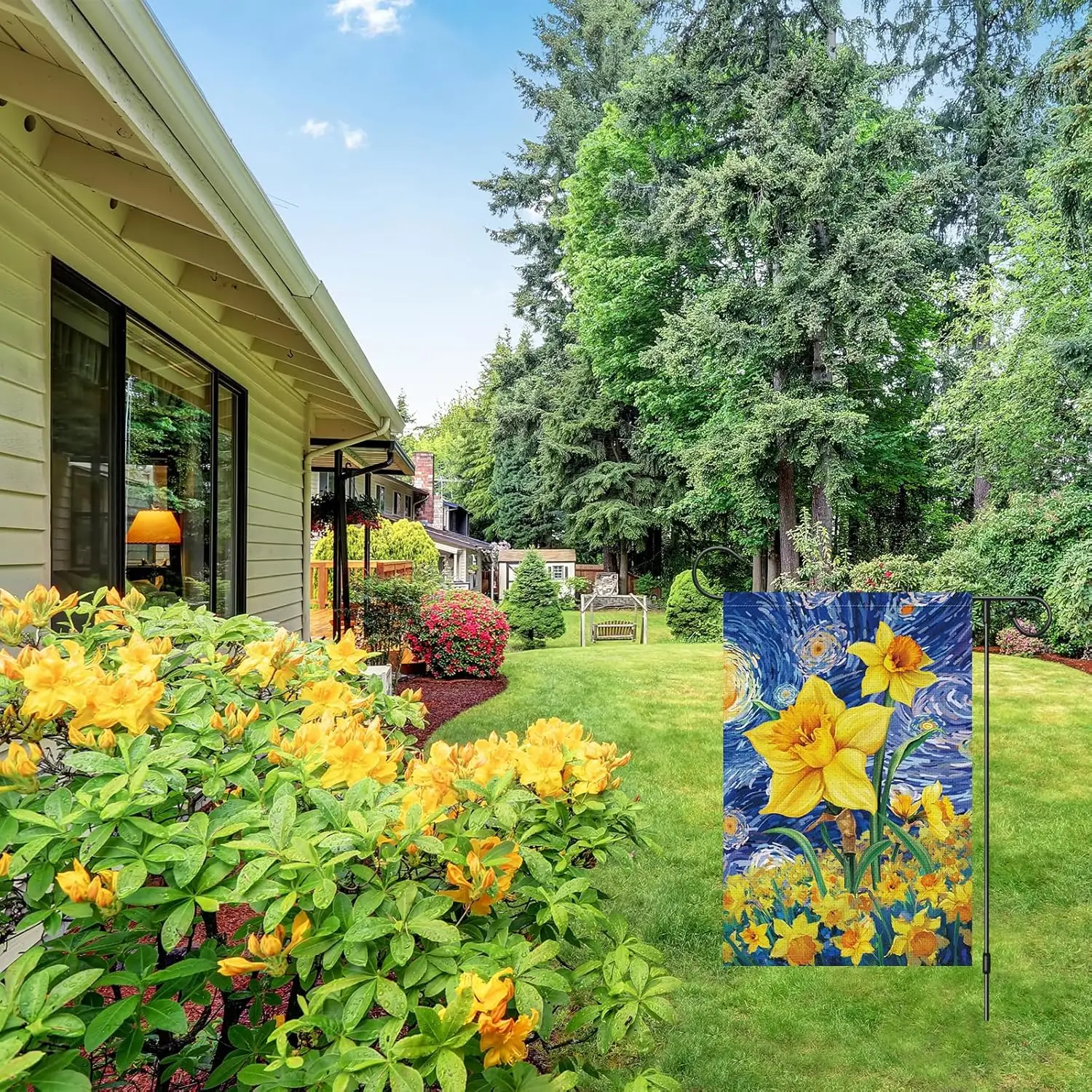 Louise Maelys Welcome Spring Garden Flag Daffodil Flower Double Sided 12x18 Inch Floral Starry Sky Seasonal Summer Small Bur GGX