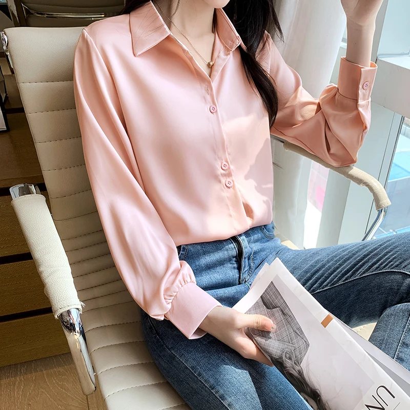 Chiffon Long-Sleeved Shirt Women\'s Spring Korean Fashion Top Temperament Long Sleeve Solid Single-Breaste Office Lady Blouse