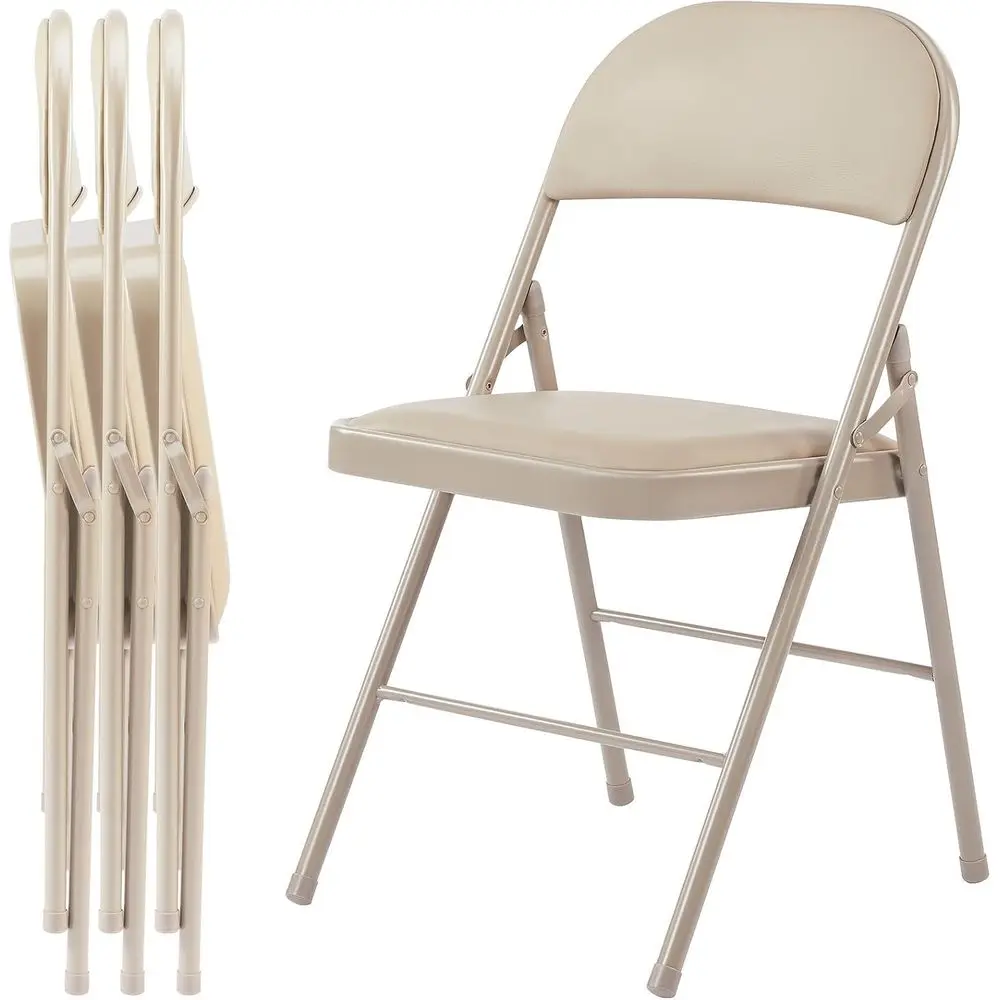 

4-Pack Leather Padded Folding Chairs - Sturdy Metal, Portable, Easy Storage, Suitable for Indoor and Outdoor Use, Home, Office,