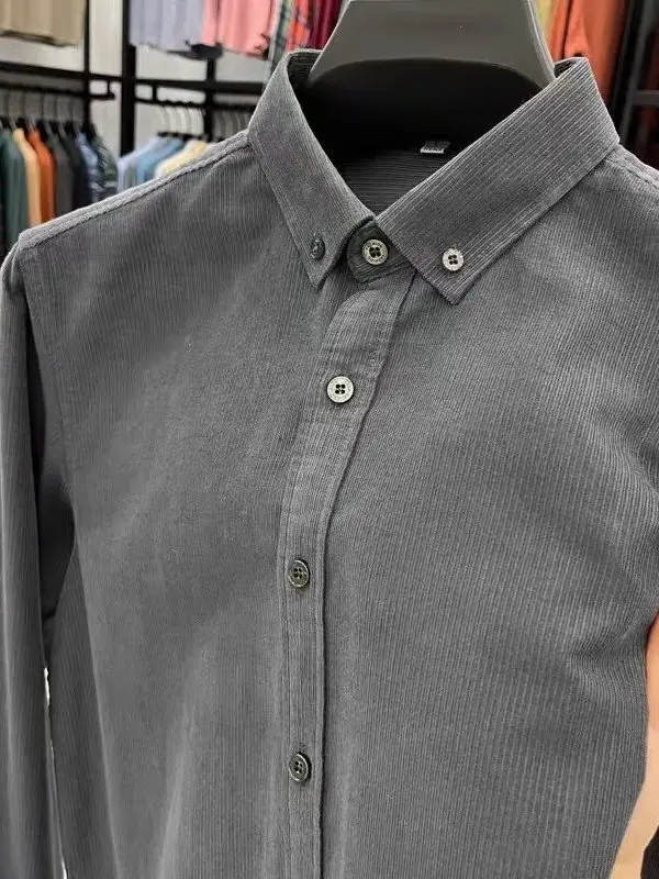 Men's Long Sleeve Corduroy Shirt Spring Autumn Casual Style Button up Breathable Comfortable No Ironing Required Business Casual