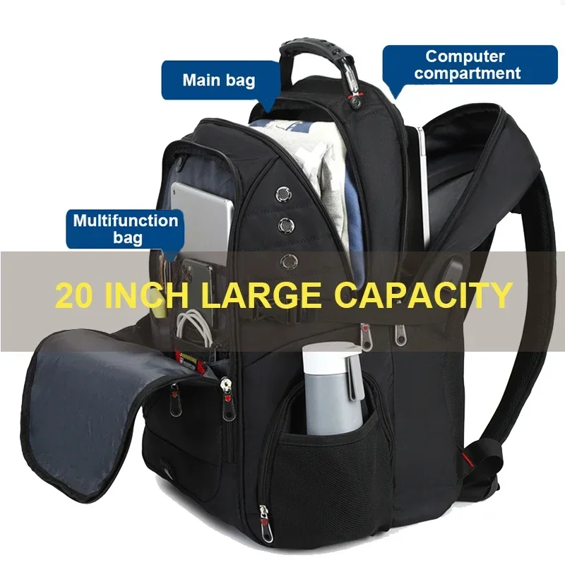 

New 20 Inch Laptop Backpacks Man Anti-thief Fashion Men Backpack Waterproof USB Charging Travel Bag Male Mochila High Capacity