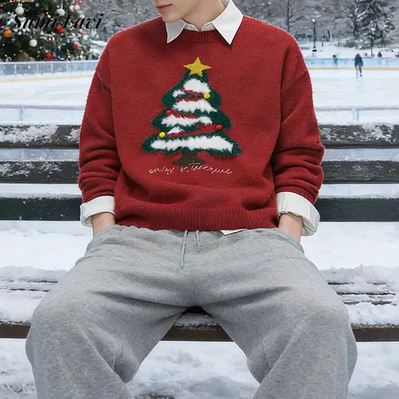 

Daily Leisure Mens O Neck Sweaters Fall Winter Casual Long Sleeve Knit Jumpers Men Clothing Vintage Christmas Style Swewater