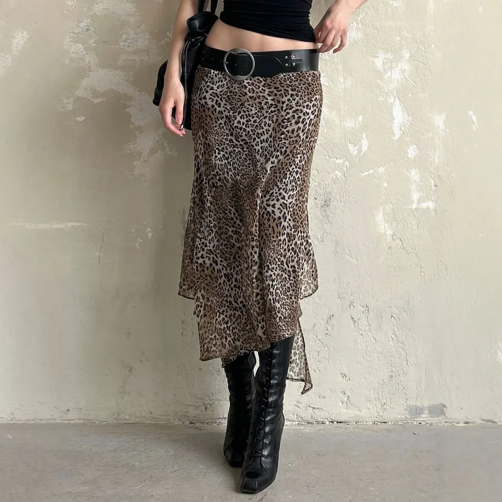 

Mia Muse Summer Skirts 2025 Women's Wild Leopard Print Midi High Waist A-Line Streetwear Skirts