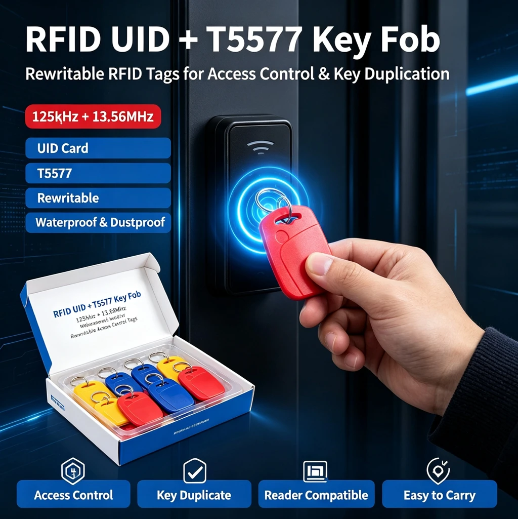 DIXSG Double frequency IC+ID UID Rewritable Composite Key Tags Keyfob (125KHZ EM5200 RFID+13.56MHZ UID Changeable