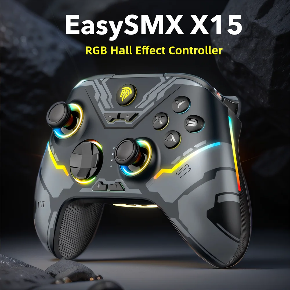 EasySMX X15 Wireless Gamepad, Bluetooth Gaming Controller Compatible with PC/Phone/Nintendo Switch, RGB Light, Hall Effect