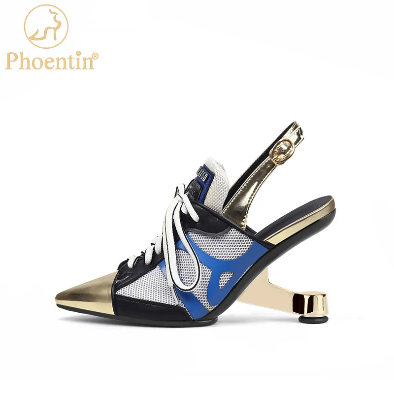 

Phoentin Strange Metal high heels air mesh pointed toe pumps Blue black 8cm street dating Sandals lace up cozy lady shoes FT1951