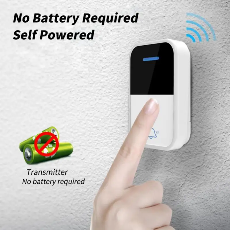 Electronic Doorbell Wireless No Baterry Required Self-powered Pager 38 Songs Ring Free Of Stickers Home Security Protection