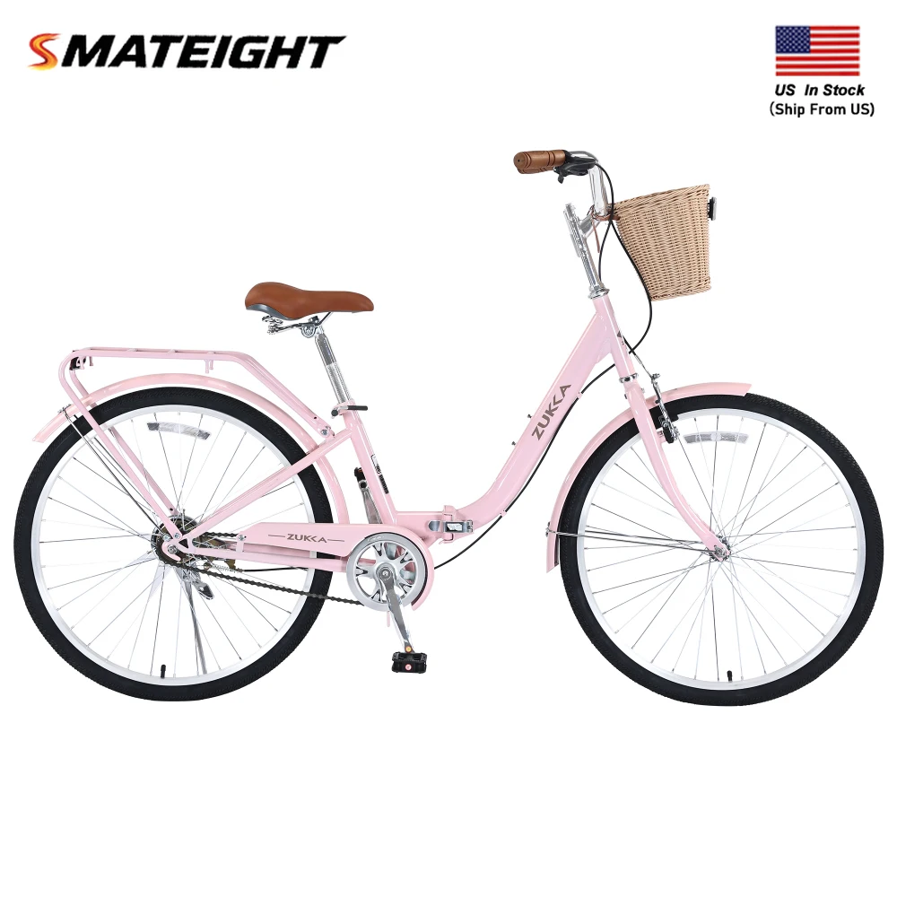 

26-дюймовый односкоростной складной женский велосипед, прочная стальная рама, компактный дизайн для удобного хранения и поездок на работу