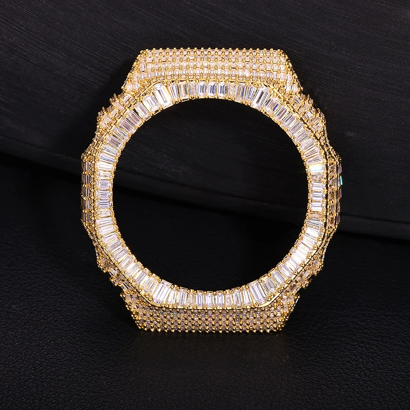 Hip Hop Moissanite Paved Bling Iced Out Geometric Watch Cases for Men Rapper Jewelry For GA2100GB Watch Gold Silver Color
