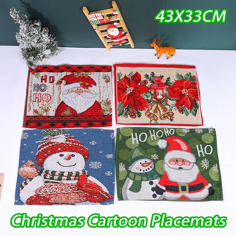 

Christmas Cartoon Printed Placemats Santa Claus Snowman Table Mats Tableware Coasters Insulated Placemats Home Decoration