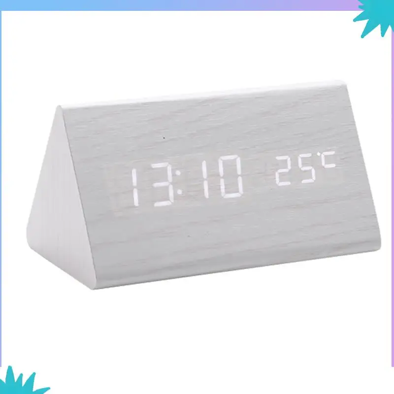 ABZW Digital Clock Wooden Sound Control LED Alarm Clock With Temperature USB Desktop Clocks Snooze
