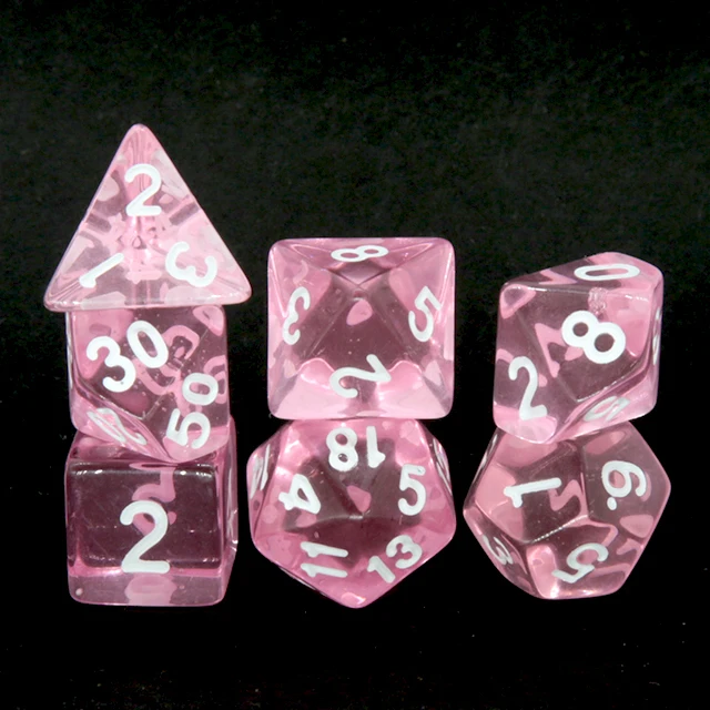 Clear Transparent Pink Polyhedral DND Dice 7PCS White Numeral Full Set D4-D20 for Dungeons & Dragons COC RPG Tabletop Gaming view 3