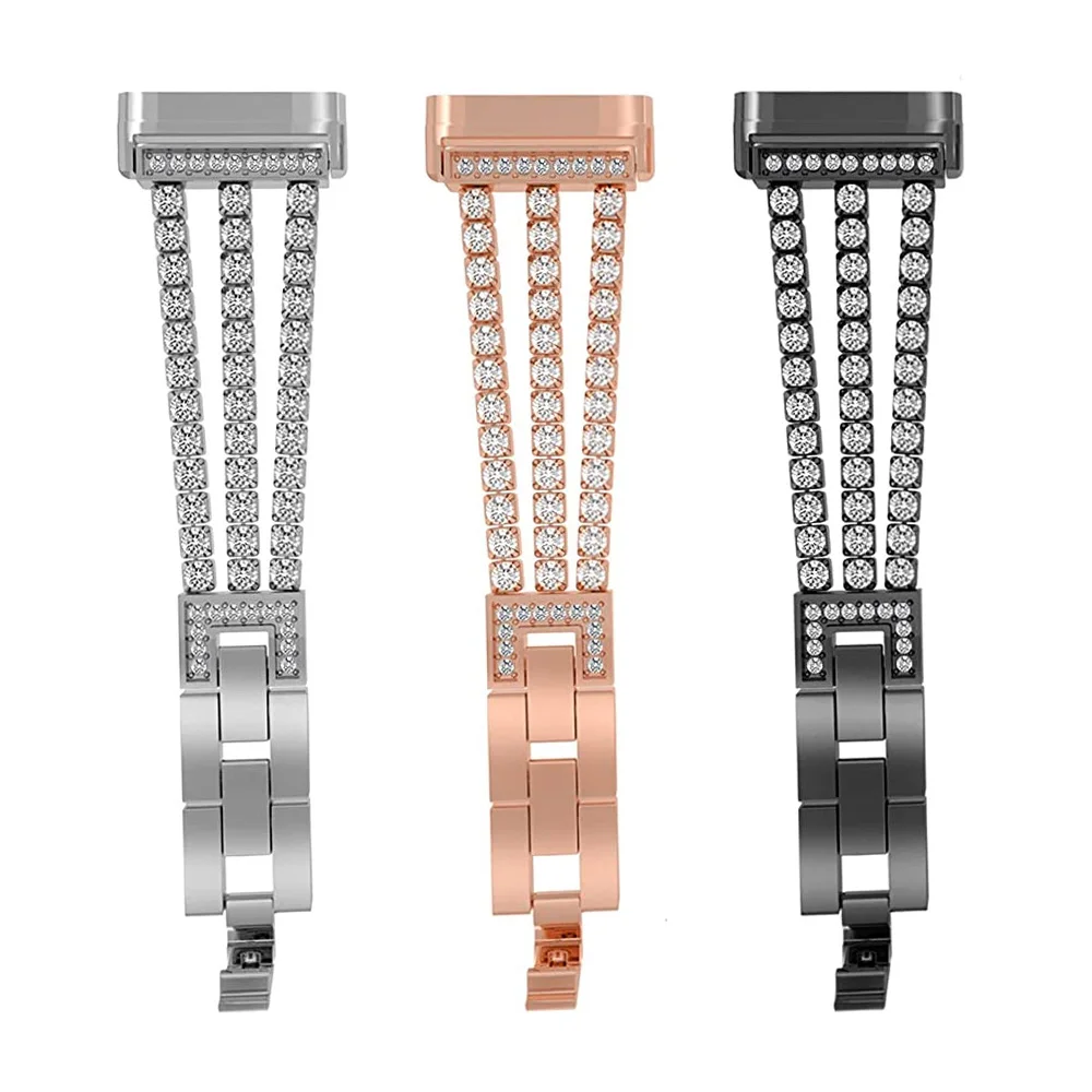 Pulsera de oro rosa para Fitbit Versa 3/ 4, repuesto de banda para mujer, pulsera de lujo ostentosa para Fitbit Sense 2/ Sense