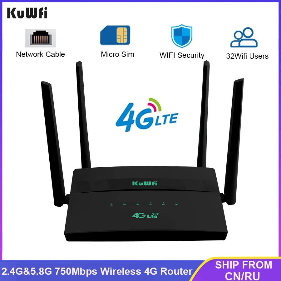 KuWFi 4G LTE Router 750Mbps Wireless Wifi Router Dual Band Home 4G Hotspot Internet Access 4Pcs Antennas For Korea/RU/ Brazil
