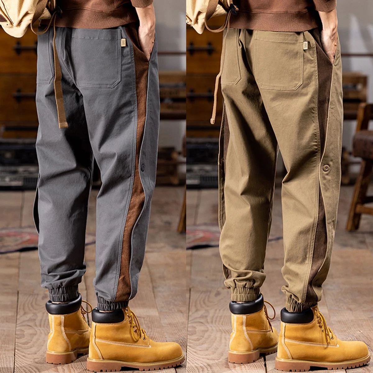 Retro americano calças de trabalho masculino casual solto ajuste calças compridas sem ferro resistente à sujeira e usar energia jovem sle