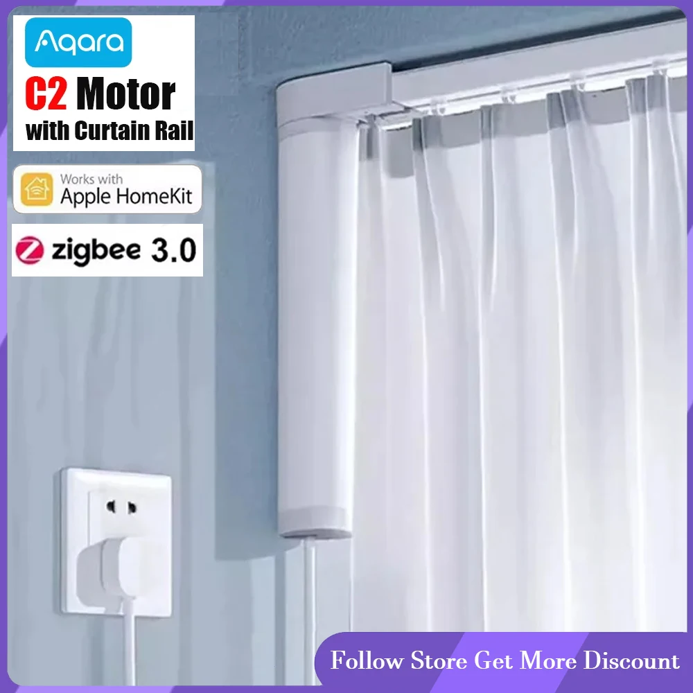 Aqara Smart Curtain Motor C2 Zigbee3.0 with Super Silent Electric Curtain Rail Track Customized Homekit Automatic Control System