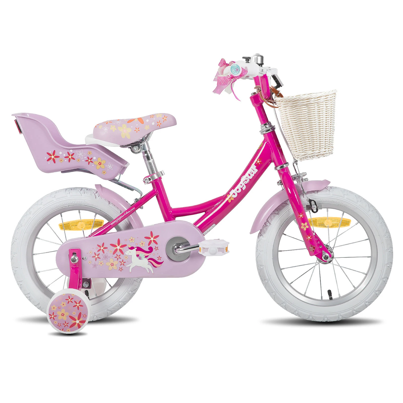 Joystar Mädchen Fahrrad für 2-9 Jahre alte Kinder, 12 14 16 18 Zoll Kinder fahrrad mit Stützrädern, Luft schlangen, Korb und Puppen sitz 4