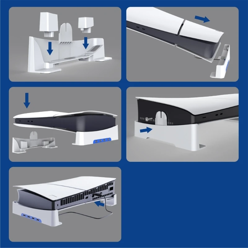 حامل وحدة التحكم، حامل قاعدة محسن، حامل تزلج بقاعدة أنيقة، قم بالتخزين والشحن بدقة مع منافذ USB إضافية لـ PS5slim Dropship