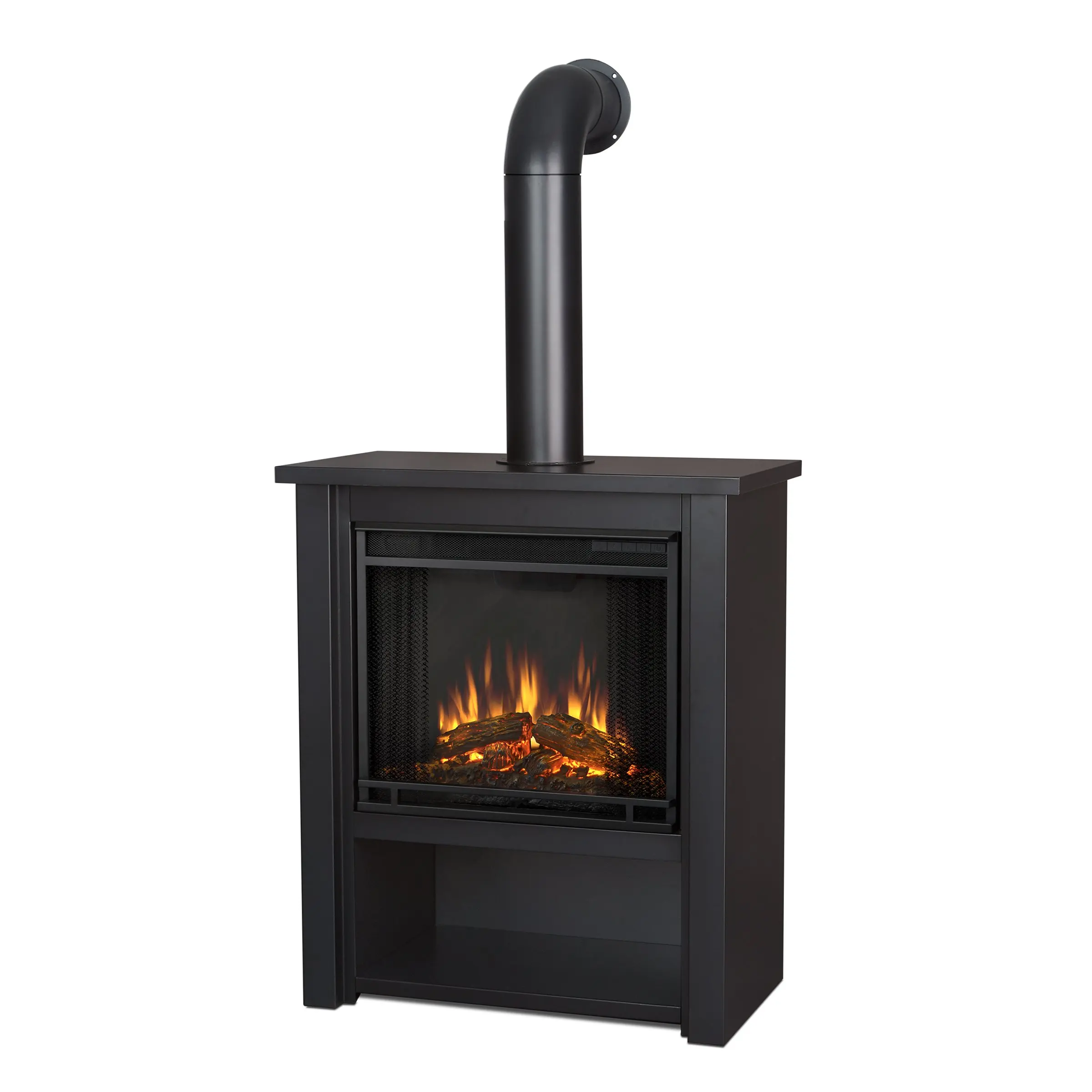 Black Hollis Electric Fireplace - Freestanding with Remote Control - 6 Flame Colors & 5 Brightness Levels, Black