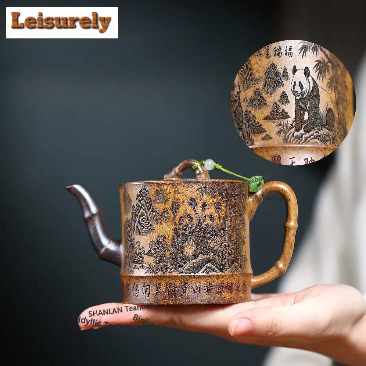 

240ml Yixing Purple Clay Teapots Handmade Panda Bamboo Pot Raw Ore Wood-fired Porcelain Mud Kettle With Strainer Zisha Tea Set