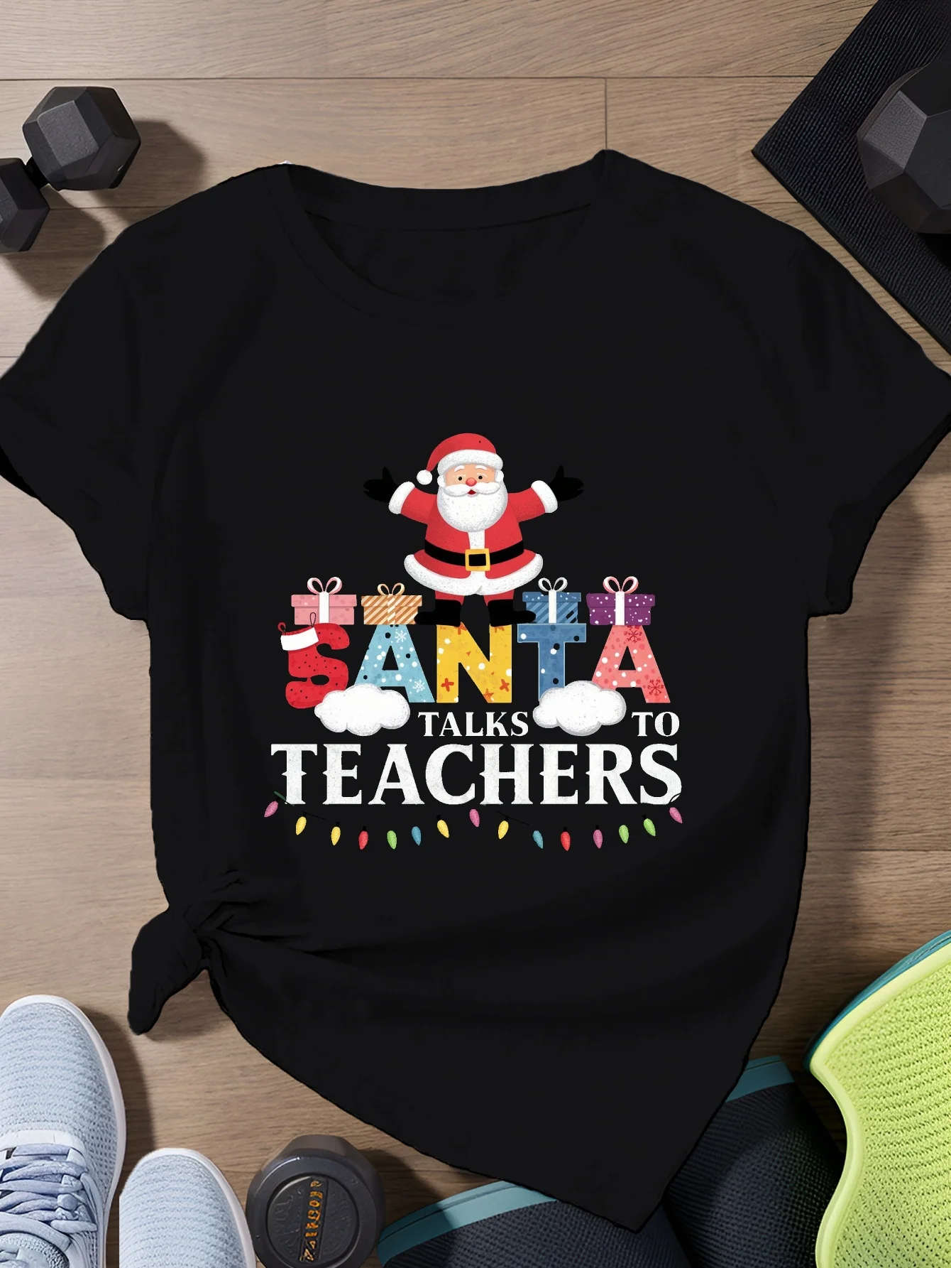 سانتا يتحدث مع المعلمين المرأة الرياضة كم تي شيرت Harajuku قصيرة الأكمام ملابس كاجوال الشارع بلايز تيز الملابس الجمالية #1