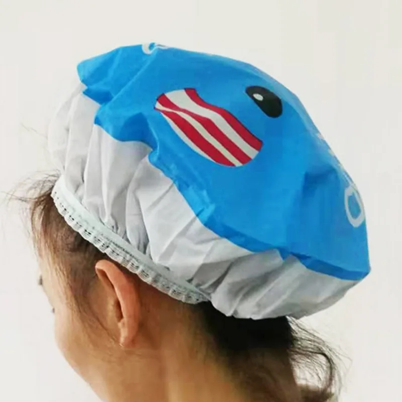 Cute Cartoons Shower Elasticated Waterproof Reusable Bath Hat Women Shower Hair Bathroom Products