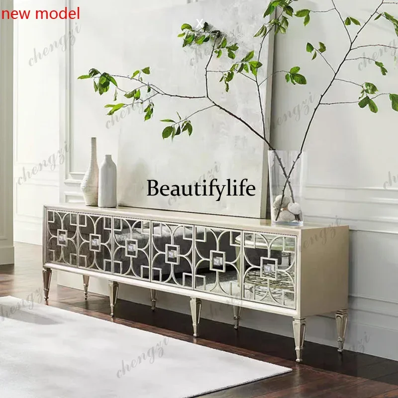 N138Classic Silver Tv Cabinet Hiding Minimalist Narrow Long Wooden Tv Stands Modern Unique Space Mueble Televisor Furniture For