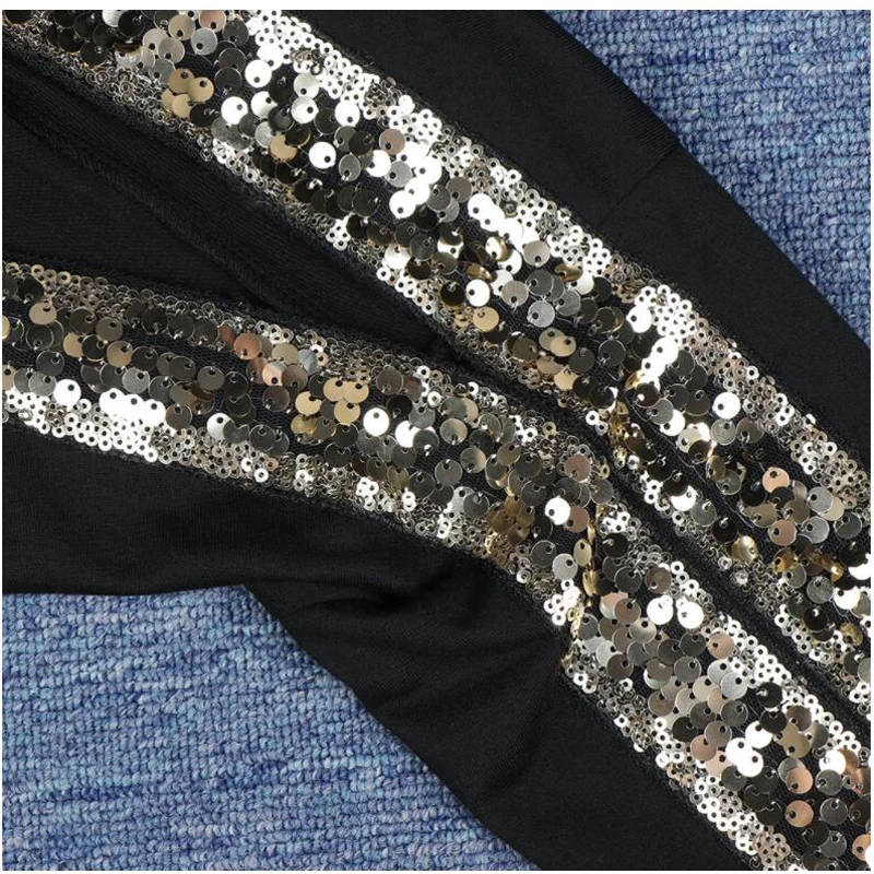 Sequin Tops For Women Side Gold Glitter Sparkle Long Sleeve Cotton Shimmer Rhinestone TShirt Party Night Black Blue Ropas Ladies