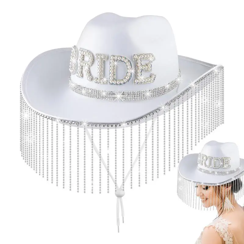 Glitter Sun Hat Bride Cowboy Hat Cowgirl Hat For Women Cowgirl Hat Costume Rhinestone Cowgirl Hat White With Fringe Design