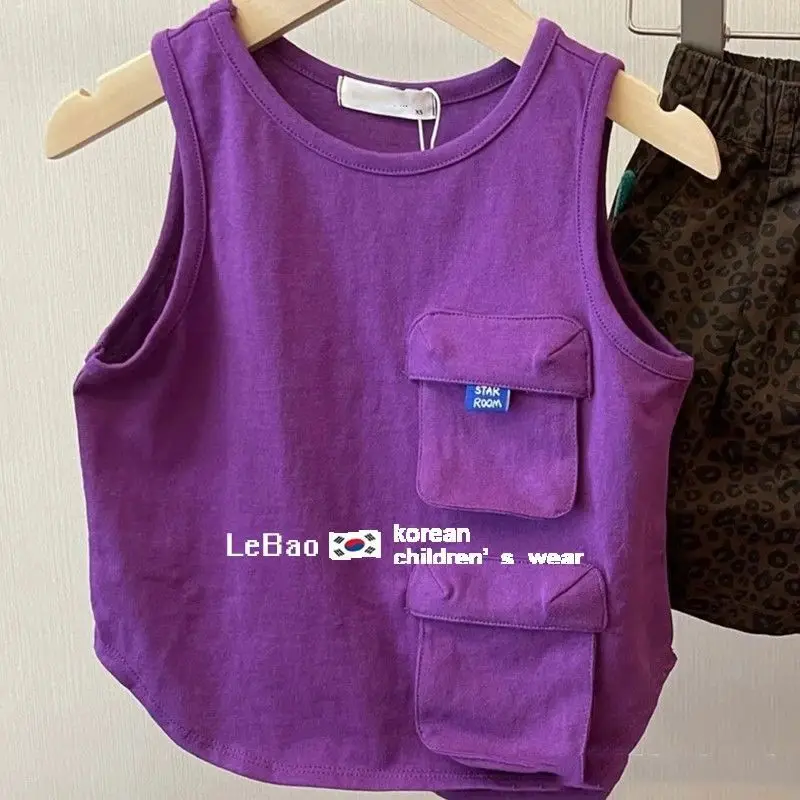Korean Stylish Boys Summer Clothes Sleeveless Vest Kids Handsome Loose Thin T Shirt Baby Boy Girl Versatile Top