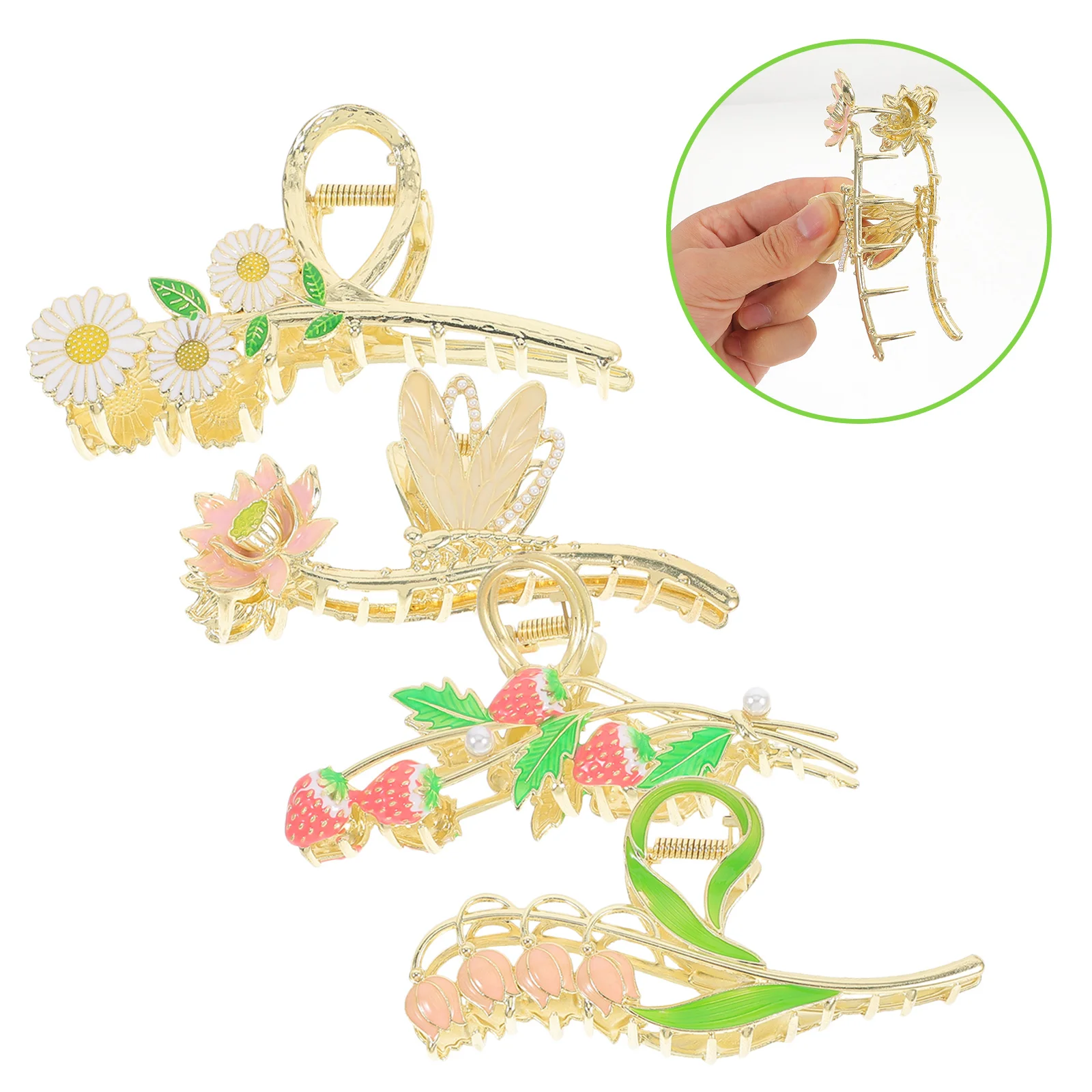 4 قطعة مقاطع رسمت باليد مخلب المشابك للنساء سبيكة عدم الانزلاق مشبك شعر كبير للنساء اكسسوارات مقاطع الشعر السميكة #5