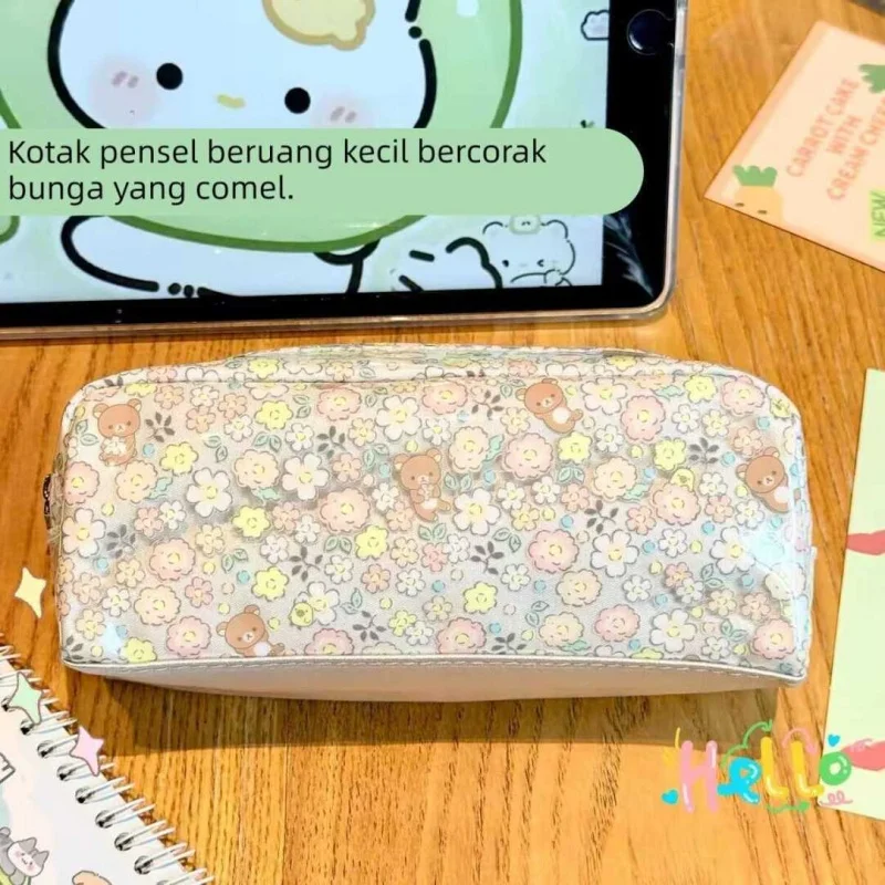 

Cartoon Rilakkuma Floral Pvc Waterproof Pencil Case Large Capacity Student Stationery Rubber Pen Storage Desktop Organizer Gift