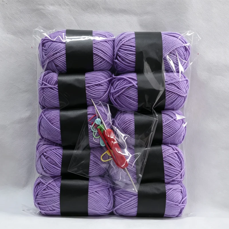 10 PCS Milk Cotton Yarn Multiple Colors 4‑Ply Soft Crochet Knitting Yarn With Tools For Scarves Blankets DIY Handmade Crafts