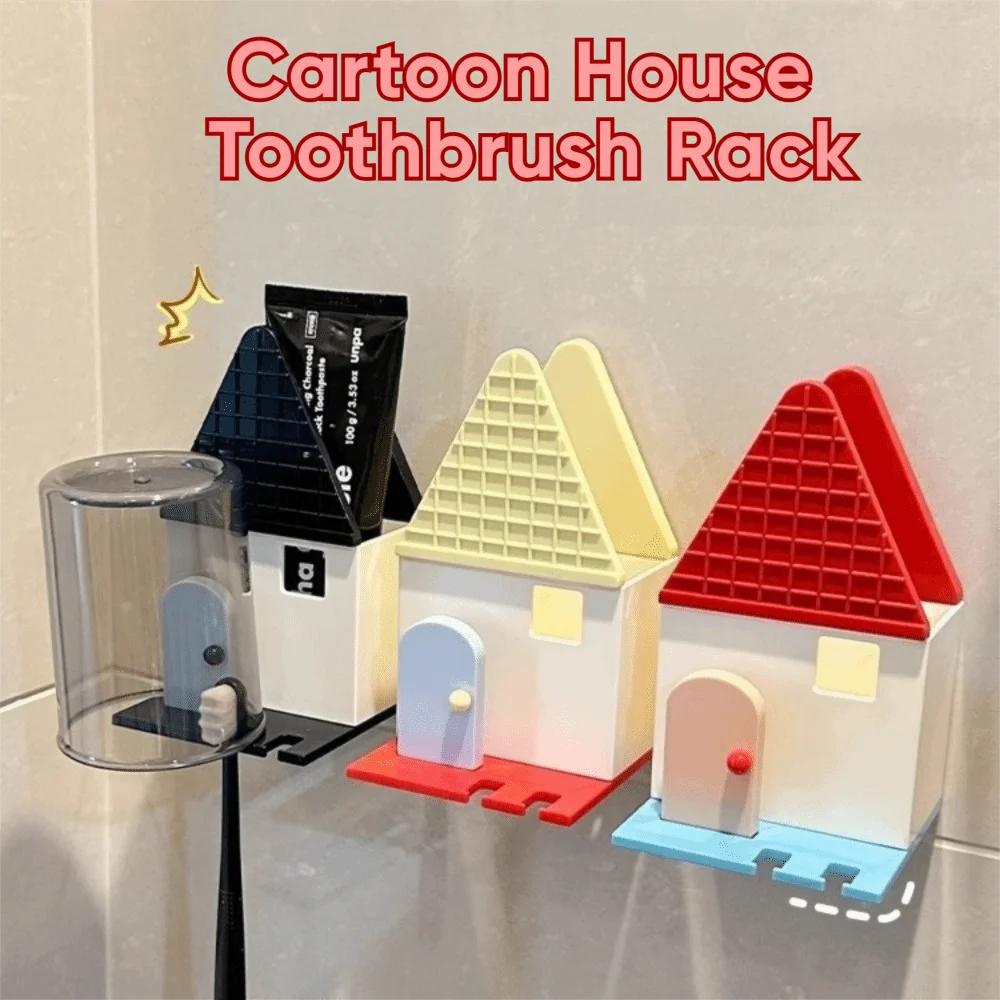 

Toothbrush Holder Self-adhesive House Shape Toothbrush Holder Storage Wall-mounted Toothbrush Organizer Bathroom Accessories