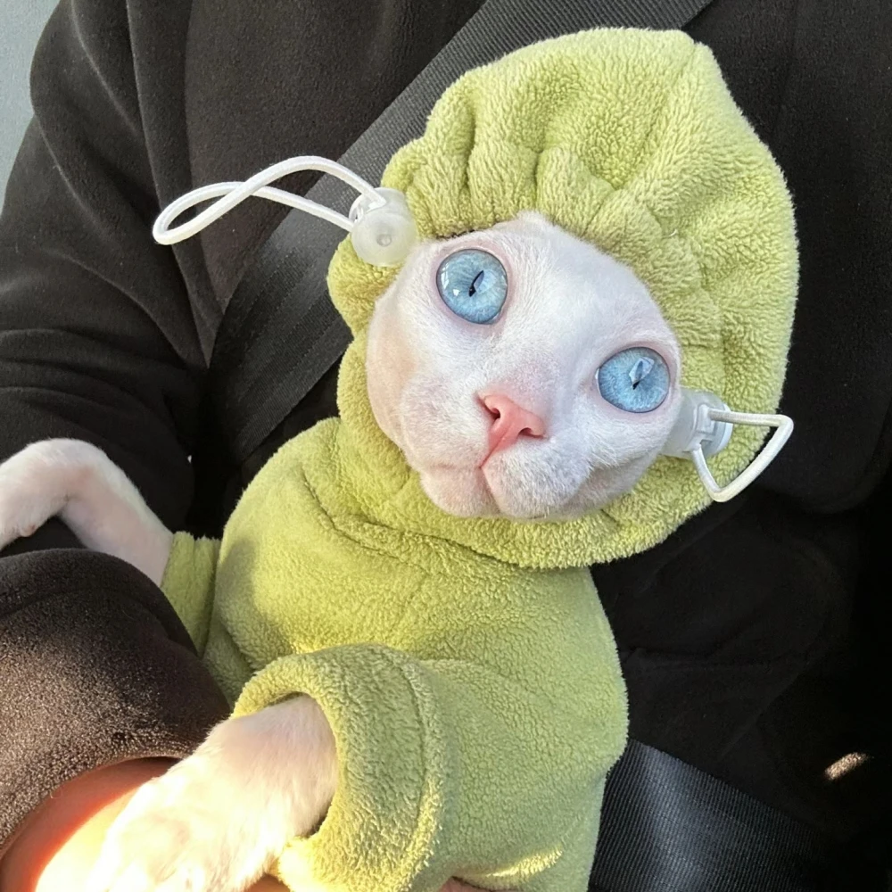 Fleece 4-legged Soft Sweater for Sphynx Cat Winter thick Warm Hooded Red Green Sweatshirt for Kittens Devon Rex coat in Autumn - Image 2