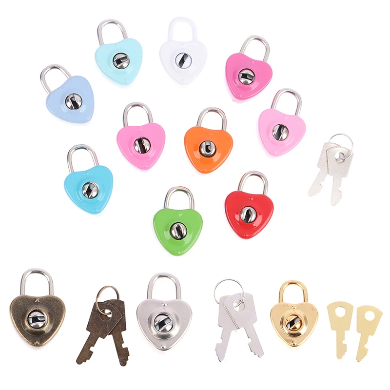 1Set Mini Heart Shape Padlock Luggage Hardware Locks With Key Lock For Travel Wedding Jewelry Box Diary Book Suitcase