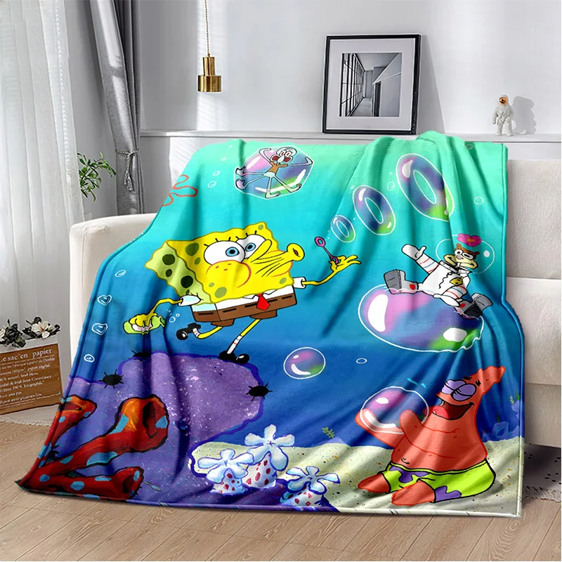 3D Cute S-SpongeBob Patrick Star Cartoon Gift Soft Plush Blanket,Flannel Throw Blanket for Living Room Bedroom Bed Sofa Kid