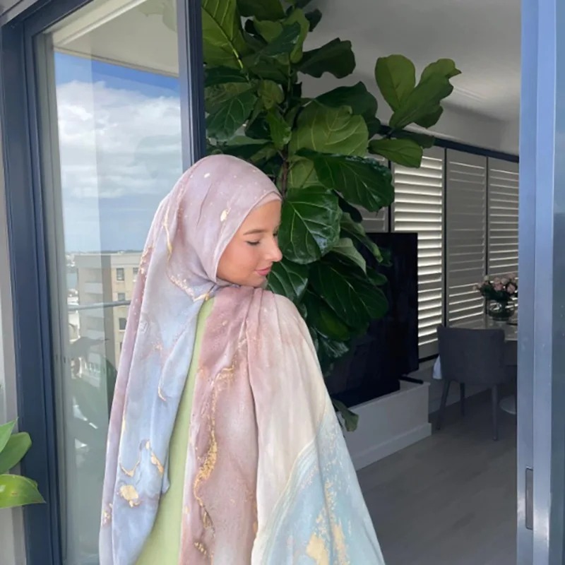 

Ladies satin scarf marble print headscarf Middle Eastern Arab shawl soft breathable lightweight