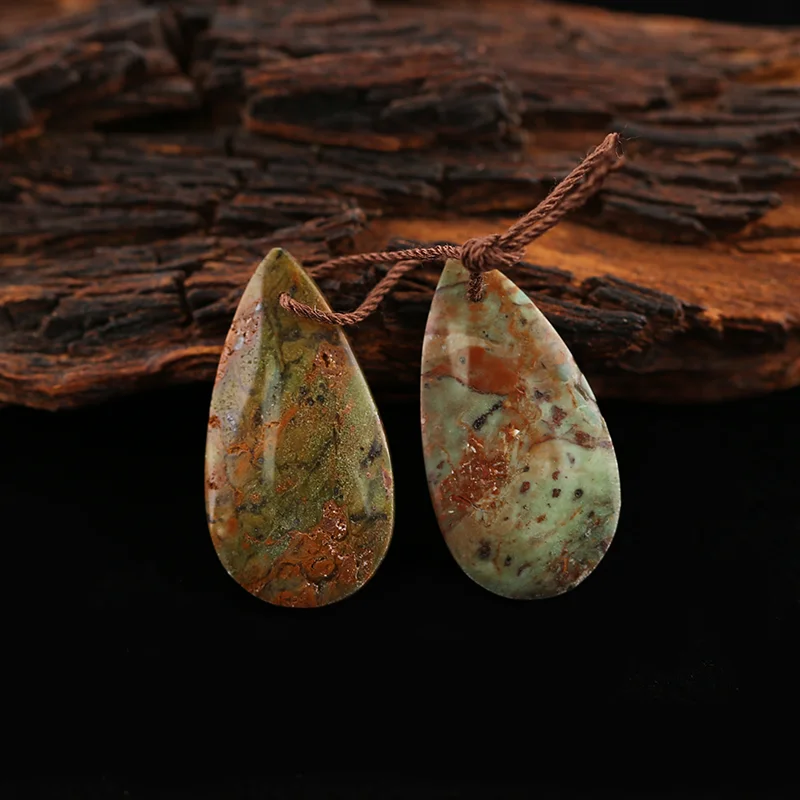 

Semiprecious Jewelry Natural Stone Green Opal Fashion Water Drop Earring Beads Accessories For Women 32x11x4mm 4g