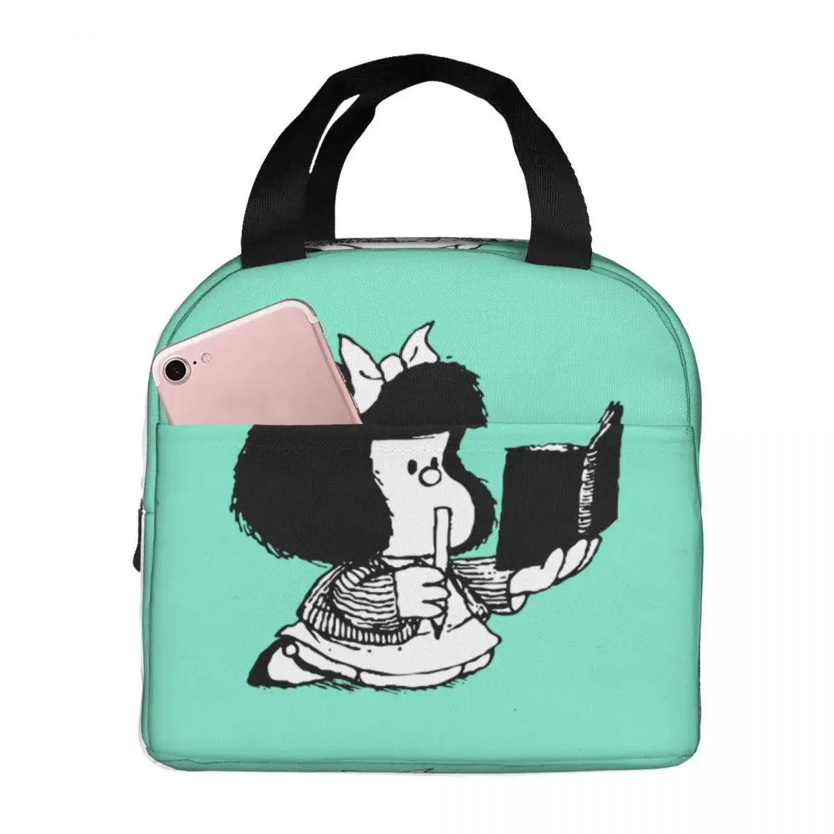 Mafalda Reading Her Book Insulated Lunch Bags Leakproof Kawaii Cartoon Reusable Cooler Bag Tote Lunch Box Beach Travel Men Women