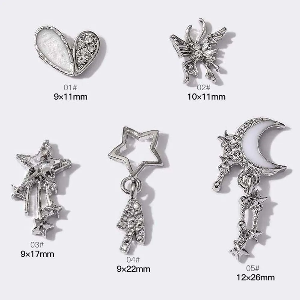 4Pcs/set Metal Chain Nail Art Drills Star Nail Decorations Alloy Nail Charms Manicure Ornaments Heart Nail Accessories