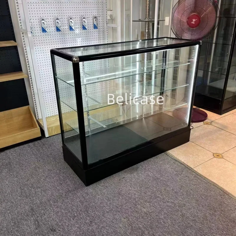 Glass Shop Display Cabinet com luz LED, Shop Showcase, Frame de alumínio resistente, Floor Display, Customized Store Glass Show
