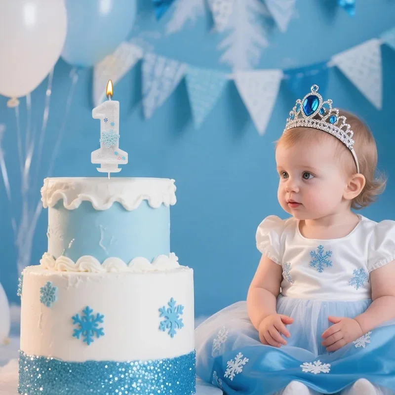 Glitter Snowflake White Number Cake Candles Kids Girl Frozen Birthday Party 0-9 Number Cake Topper Decoration Supplies Christmas view 2