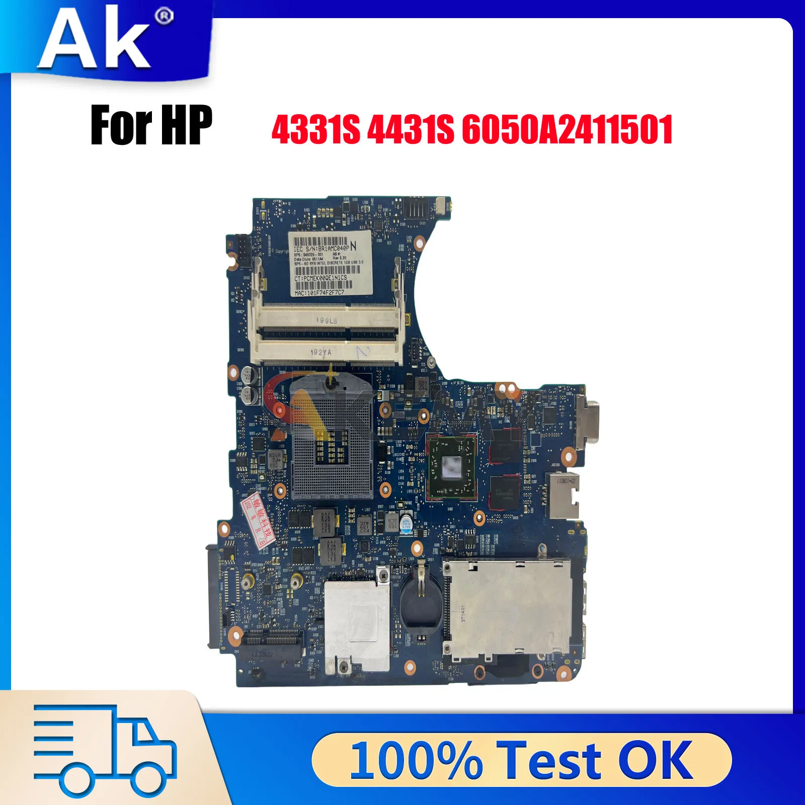 

6050A2411501 для ноутбука HP ProBook 4431S 4330S, материнская плата 646328-001 с графическим процессором HM65 DDR3 HD7450, 100% полностью протестировано
