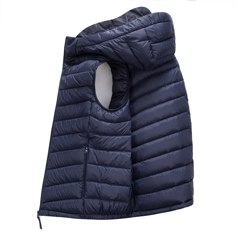 -30 ° Extreme Cold and Lightweight White Duck Down Men's Light and Thin Warm Down Vest Winter Coat Fashionable Versatile Hooded