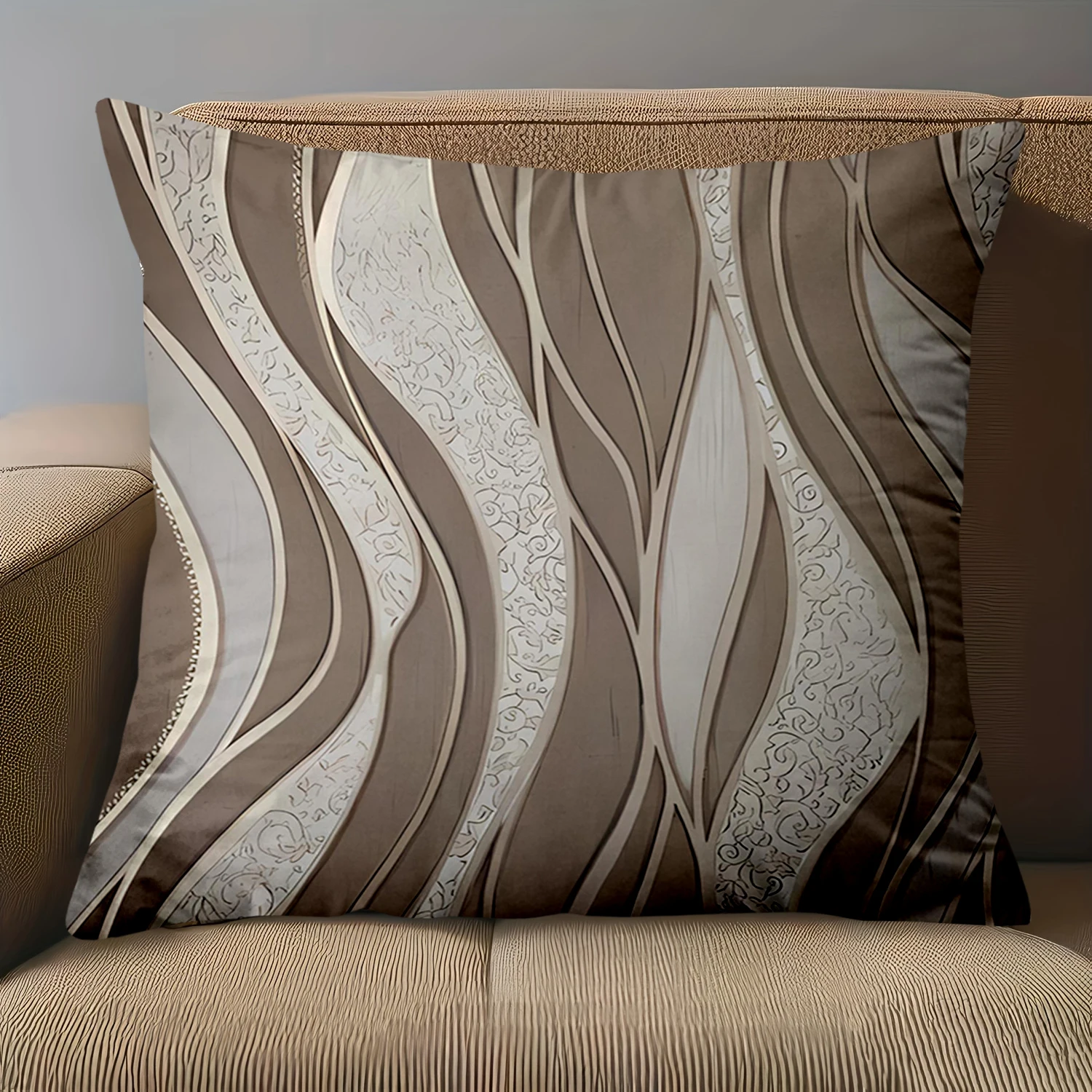 1 Pieces - 2D flat printing Brown and White Patterned Decorative Throw Pillows Polyester pillowcase, sofa decorative cushion cov