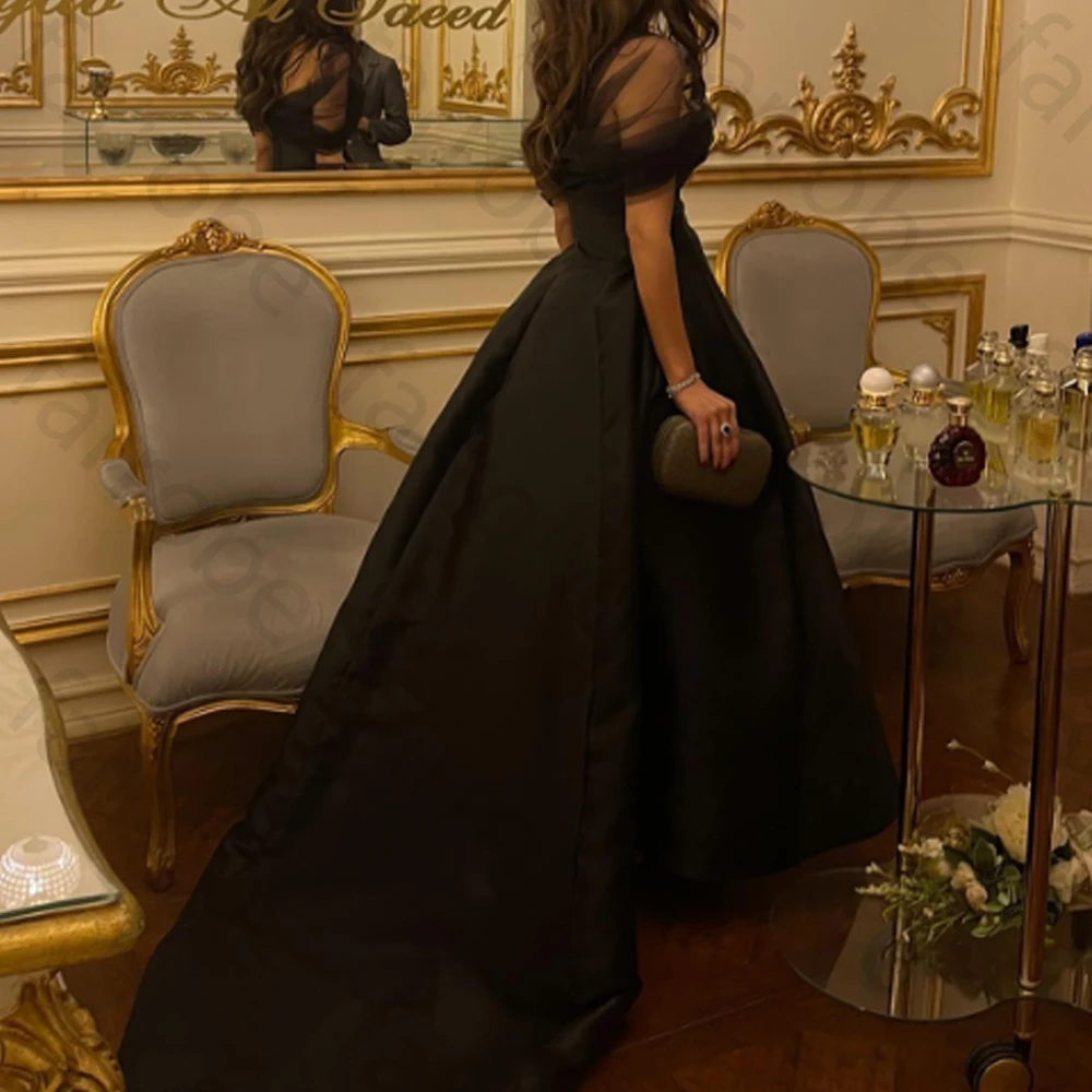 Abiti da sera eleganti a trapezio neri senza spalline Abito lungo senza maniche Squisito abito da ballo di alta qualità per le donne personalizzato